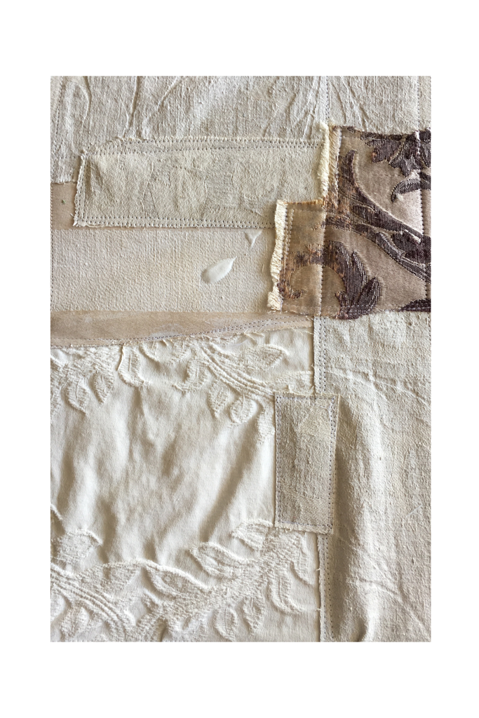 Textile with patchwork pattern on a white background