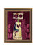 Framed artwork with abstract design on a red background
