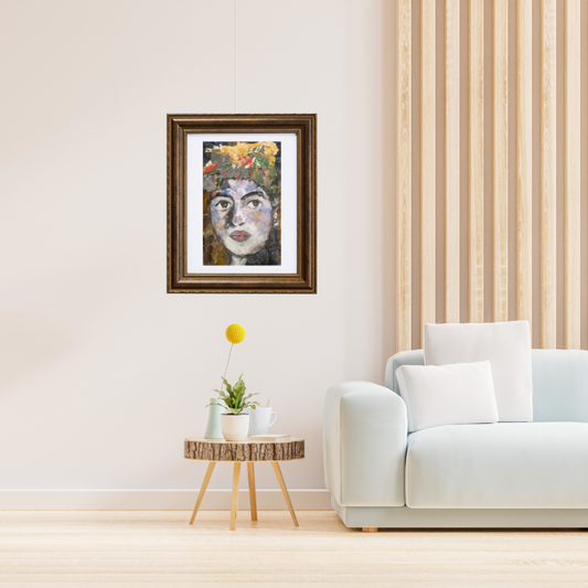  Colorful Portraits Fine Art Prints. Framed artwork on a wall above a white sofa in a living room.