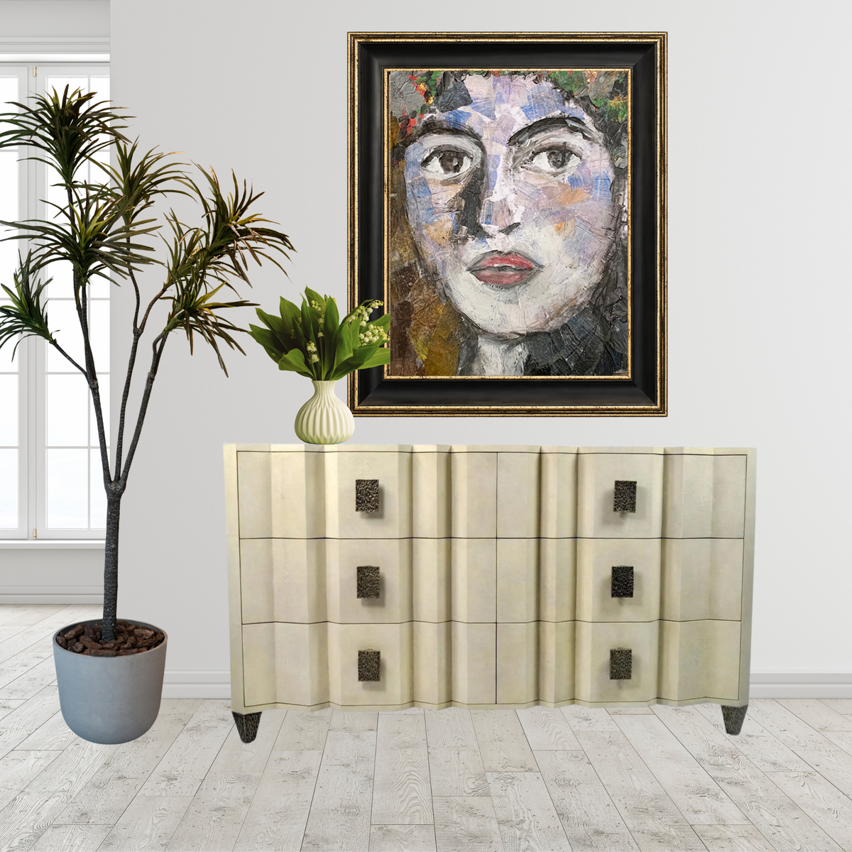 Vera fine art portrait print by Sara Palacios showcasing museum-grade Giclée printing on premium archival paper, on a black and gold frame.   