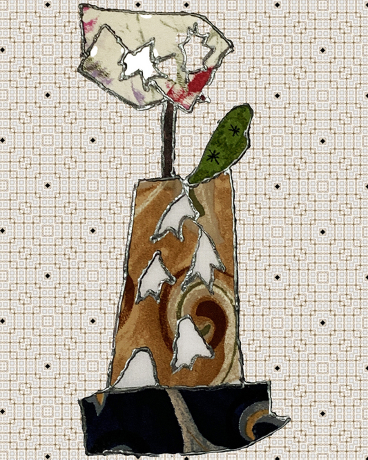 Artistic depiction of a flower with abstract patterns on a grid background