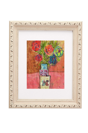 Framed artwork with floral design on a white background