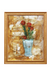 Framed artwork of a vase with red flowers on a textured background