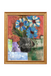 Framed artwork with flowers and a vase on a textured background