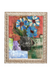 Framed artwork with blue flowers and decorative elements on a textured background