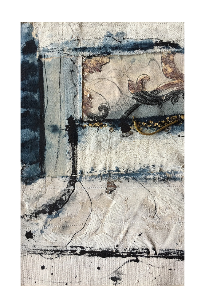 Abstract art piece with textural elements on a white background