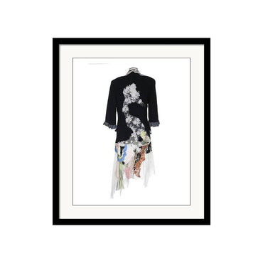 Flora Jacket is a stunning art print of a unique jacket by Sara Palacios, designed with lace appliqué, fabric collage, and handcrafted embellishments.
