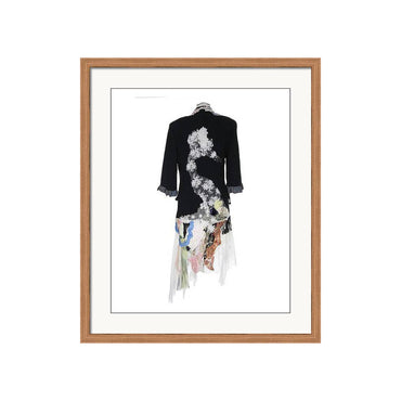 Flora Jacket is a stunning art print of a unique jacket by Sara Palacios, designed with lace appliqué, fabric collage, and handcrafted embellishments.
