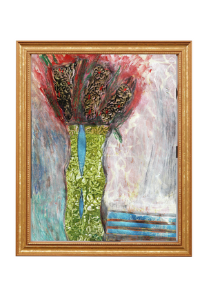 Framed abstract painting with a gold frame