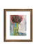Framed abstract painting with a brown frame on a white background