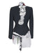 Art print of a couture jacket titled Madeline Jacket, created by Sara Palacios with white floral lace, sheer fabric, and black sequined detailing.
