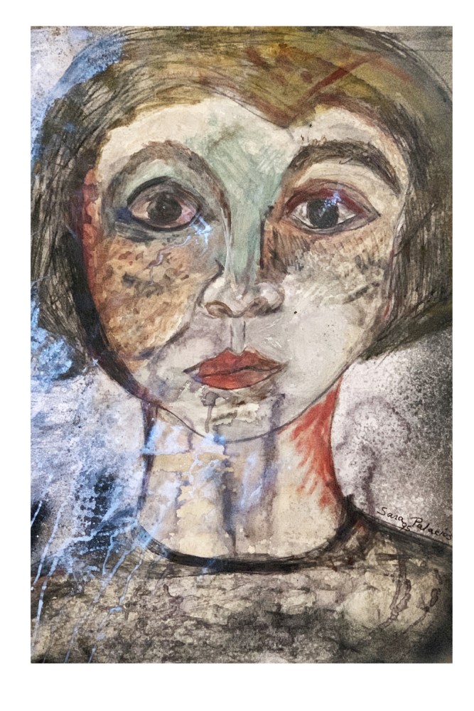 Artistic depiction of a face with abstract elements