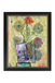Framed artwork of a vase with flowers on a colorful abstract background