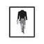 Art print of a one-of-a-kind jacket titled Maryweather Jacket, featuring plaid textile layers, cascading white lace, and couture embellishments by Sara Palacios.
