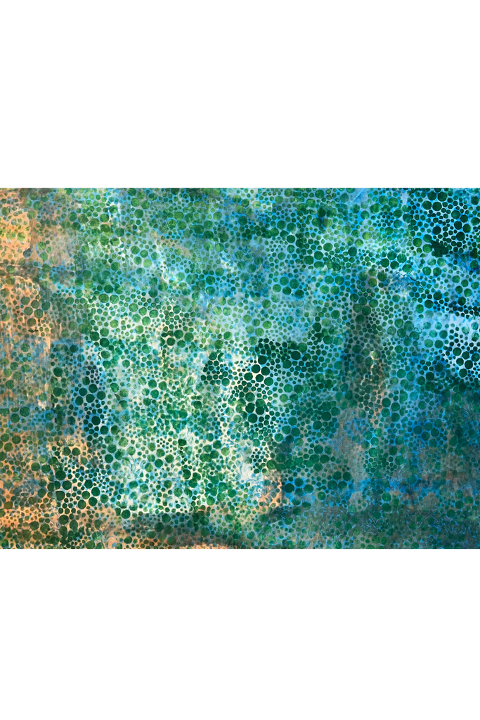 Abstract pattern with green, blue, and brown colors on a white background