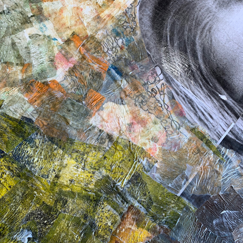 Abstract art piece with textured surface and multicolors