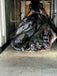 Fashion art print of a woman in a dramatic hand-painted gown, captured from behind mid-stride. Original wearable art by Sara Palacios.
