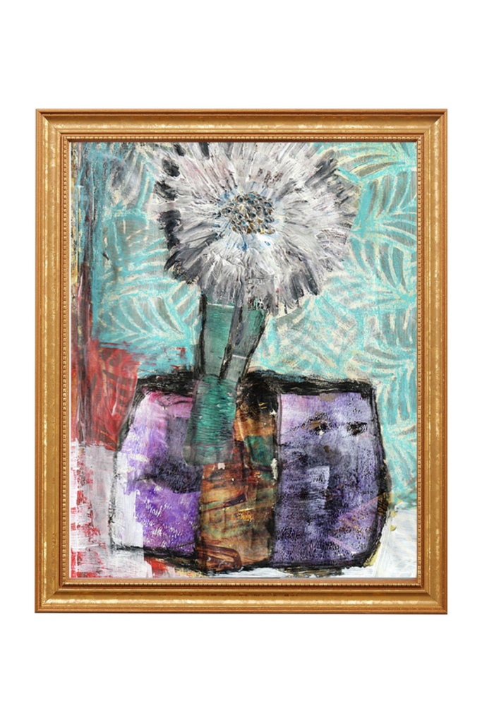 Abstract artwork with a gold frame on a white background