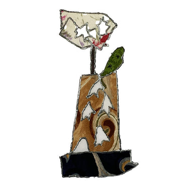 Artistic depiction of a vase with a flower on a white background