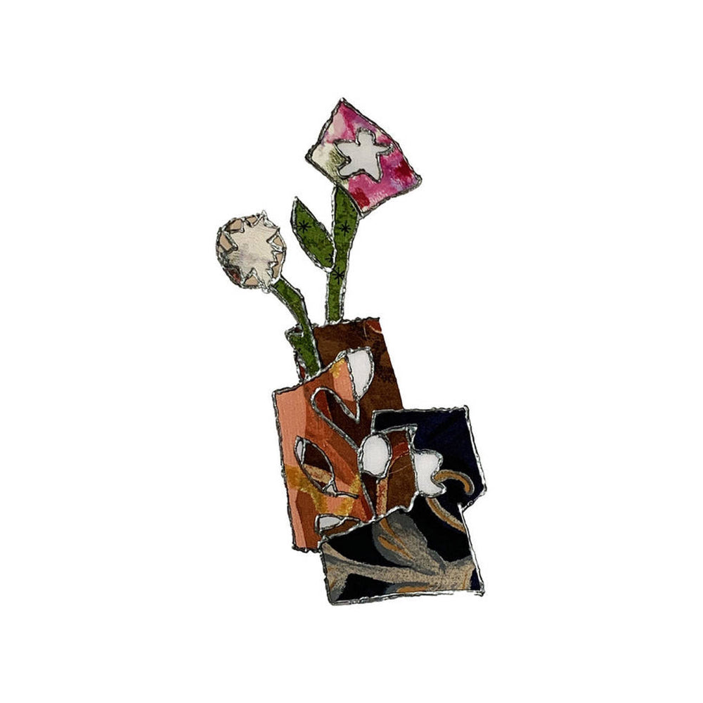 Artistic depiction of flowers in a vase on a white background