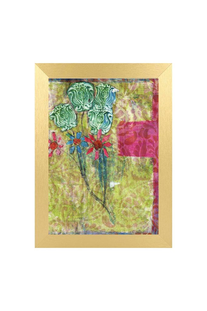 abstract flowers framed in a gold frame