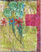 Abstract artwork with floral elements on a textured background