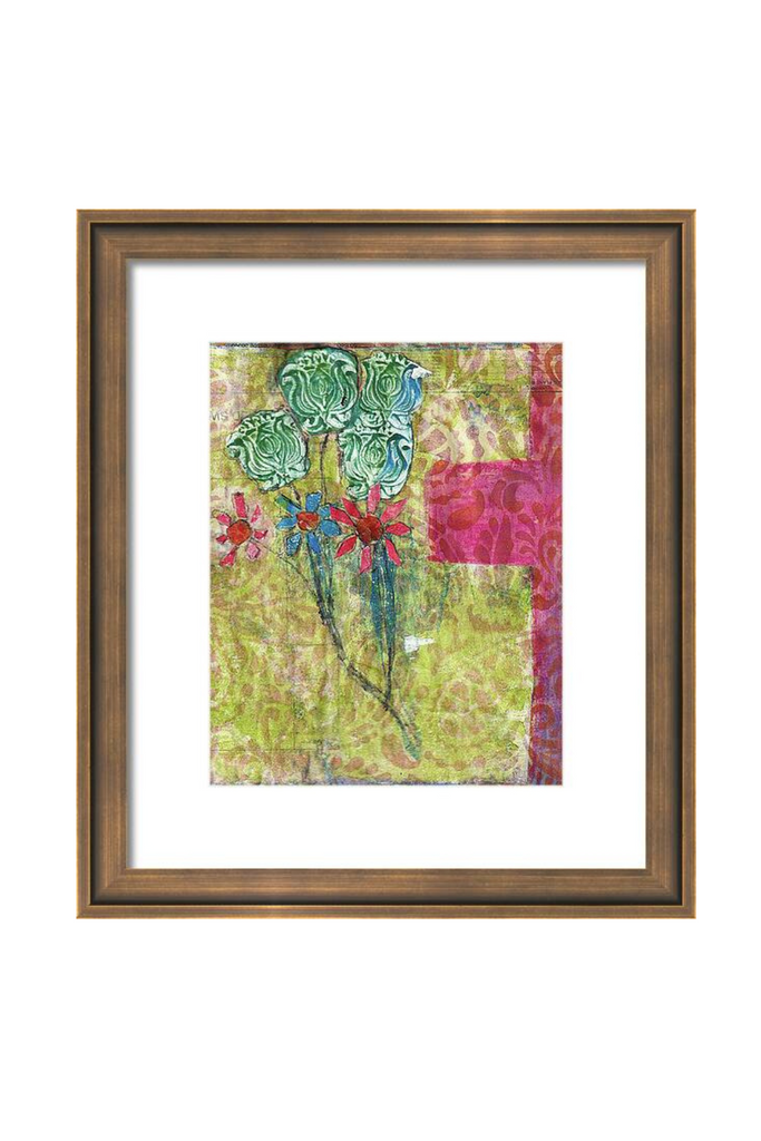Framed artwork with floral design on a white background