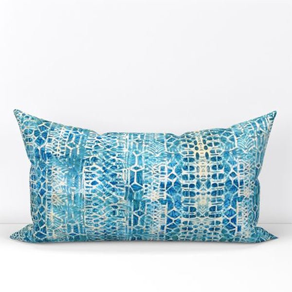 Blue and Cream Velvet Lumbar Pillow - Throw Pillows - Sara Palacios Designs