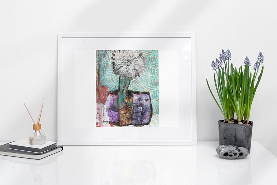 Flower Collage Art- Snow Moon - Small Framed Art Print - Sara Palacios Designs