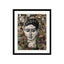 A black and white collage portrait of a woman with expressive eyes, surrounded by layered hand-painted paper textures in earth tones and purples.
