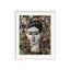 A black and white collage portrait of a woman with expressive eyes, surrounded by layered hand-painted paper textures in earth tones and purples.