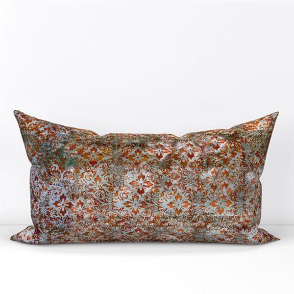 Orange and Grey Velvet Lumbar Pillow - Throw Pillows - Sara Palacios Designs